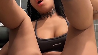 Black Beauty Almost Gets Caught Pleasuring Herself With A Sex Toy In The Gym Restroom.